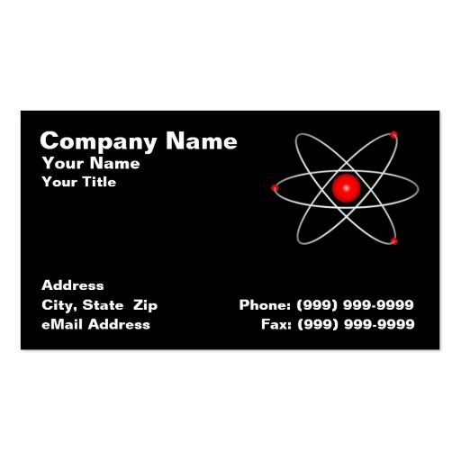 Red Atom Against a Black Background Business Card Templates (front side)