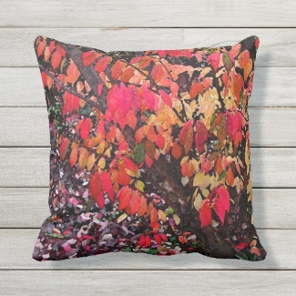 Red Autumn Burning Bush Garden Outdoor Pillow