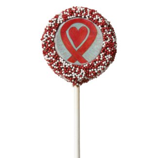 Red Awareness Ribbon Heart Custom Cookie Pops Gift Chocolate Dipped Oreo Pop