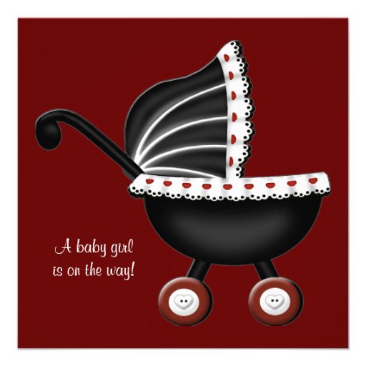 Red Baby Carriage Baby Girl Shower Invite