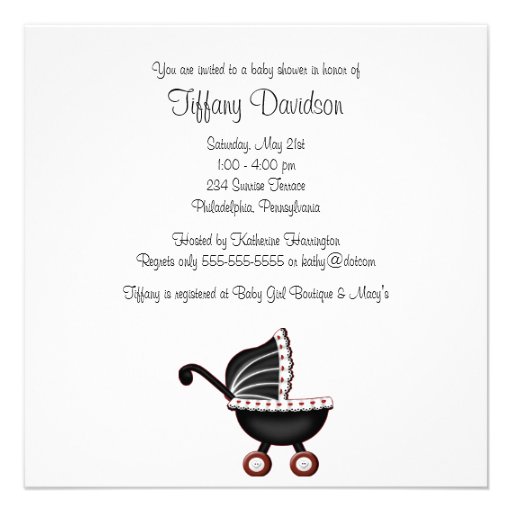 Red Baby Carriage Baby Girl Shower Invite