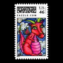 Red Baby Dragon Cute Animal Postage Stamps