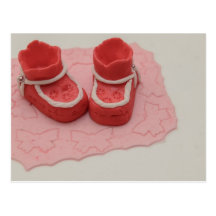 Red baby shoes cake ornament postcard