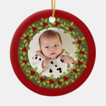 Red baby's first christmas wreath photo ornament