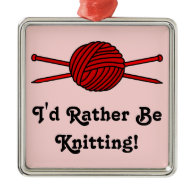 Red Ball of Yarn & Knitting Needles Christmas Ornament