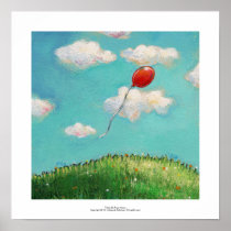 Red balloon beautiful day happy fun original art print