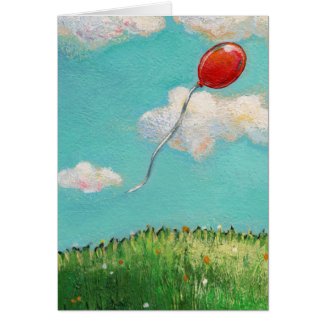 Red Balloon - blue sky beautiful day art card