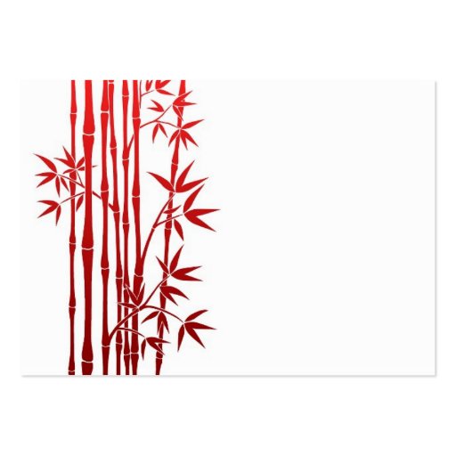 Red Bamboo Sticks with Leaves on White Business Card Template