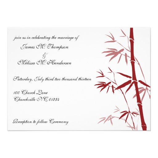 Red Bamboo Wedding Invitations (front side)