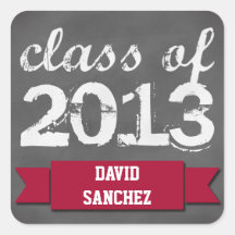 Red banner ribbon chalkboard graduation class of square sticker