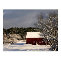 Red Barn after Snow storm Post Card