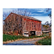 Red Barn. Blue Sky. Postcard