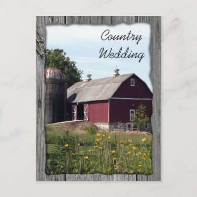 Red Barn Country Wedding Announcement Postcard by loraseverson