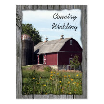 Red Barn Country Wedding Announcement Postcard