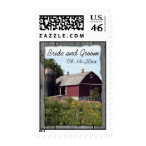 Red Barn Country Wedding Postage Stamp