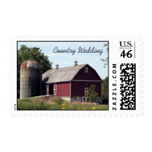 Red Barn Country Wedding Postage Stamp