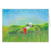 Red barn farm art colorful original crayon drawing greeting cards