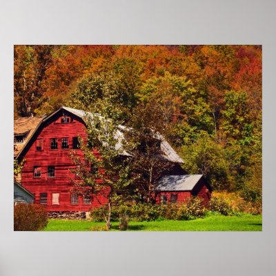 Red Barn in Autumn Posters