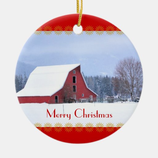 red barn in snow christmas ornament zazzle red barn in snow christmas ornament zazzle