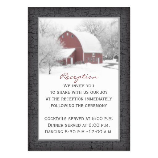 Red Barn in Winter Reception Enclosure Card 2 Business Card Template