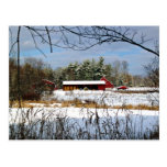 Red Barn in Winter, Scenic Landscape Postcard