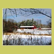Red Barn in Winter, Scenic Landscape Postcard postcards