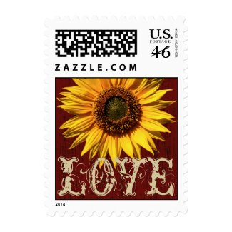 Red Barn Rustic Sunflower Love Postage Stamp