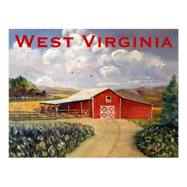 Red Barn West Virginia Farm Fine Art Painting Postcard