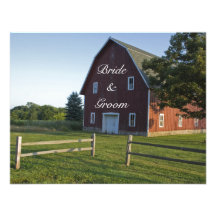 Red Barn with Fence Country Wedding Flat Note Card Invitations