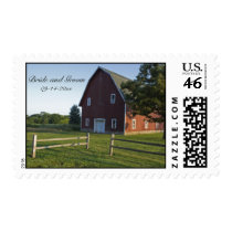 Red Barn with Fence Country Wedding Postage Stamp