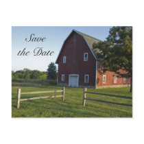 Red Barn with Fence Save the Date Announcement Postcards
