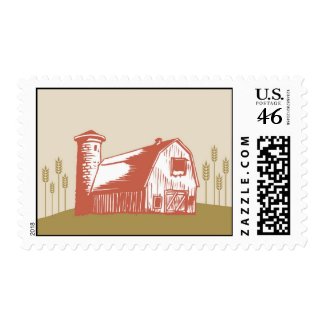 red barn with wheat stamp