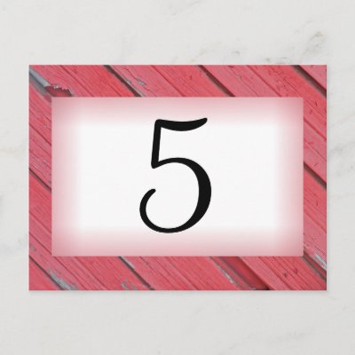 Red Barn Wood Country Wedding Table Number Postcard by loraseverson