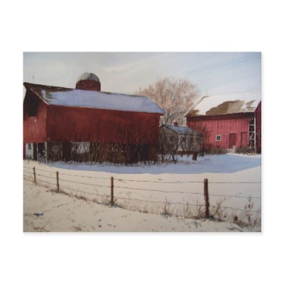 Red Barns in Winter- postcard by MrNoble