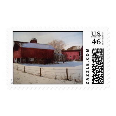 Red Barns in Winter- stamps by MrNoble
