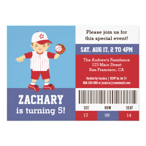 Red Baseball Boy Birthday Party Ticket Invitation