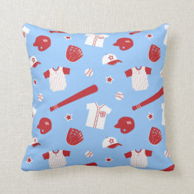 Red Baseball Theme Pattern, Boys Bedroom Throw Pillow