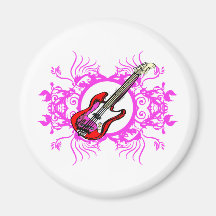 Red Bass Pink Floral Circle Blk Design Magnets