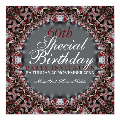 Red Batik Diamond 60th Birthday Invitations