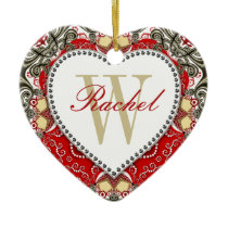 Red Batik Monogram Love Heart Ornament