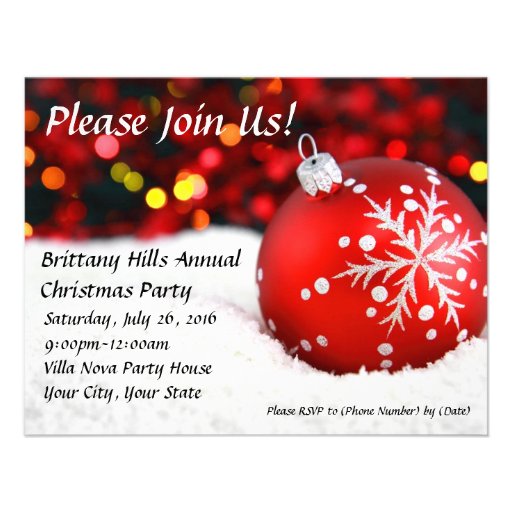 red bauble snow custom christmas invitations 4 25 quot x 5 5 red bauble snow custom christmas invitations 4 25 quot x 5 5