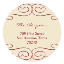 Red beige flourish Christmas holiday address label stickers