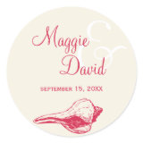 Red beige seashell beach wedding party favor label sticker