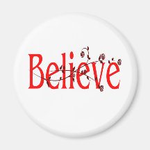 red believe with maroon flourish fridge magnet