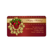 Red Bells Gold Holly Red Christmas Address Labels label