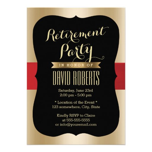Red Belt Gold & Black Retirement Party Invitations (front side)