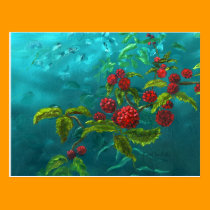 Red Berries in Green Background postcards