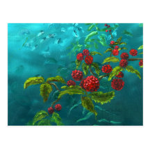 Red Berries in Green Background Postcard