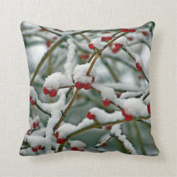 Red Berries in Winter Snow Pillow