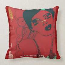 Red Big Eyed Mod Girl Pillow by Katie Pfeiffer